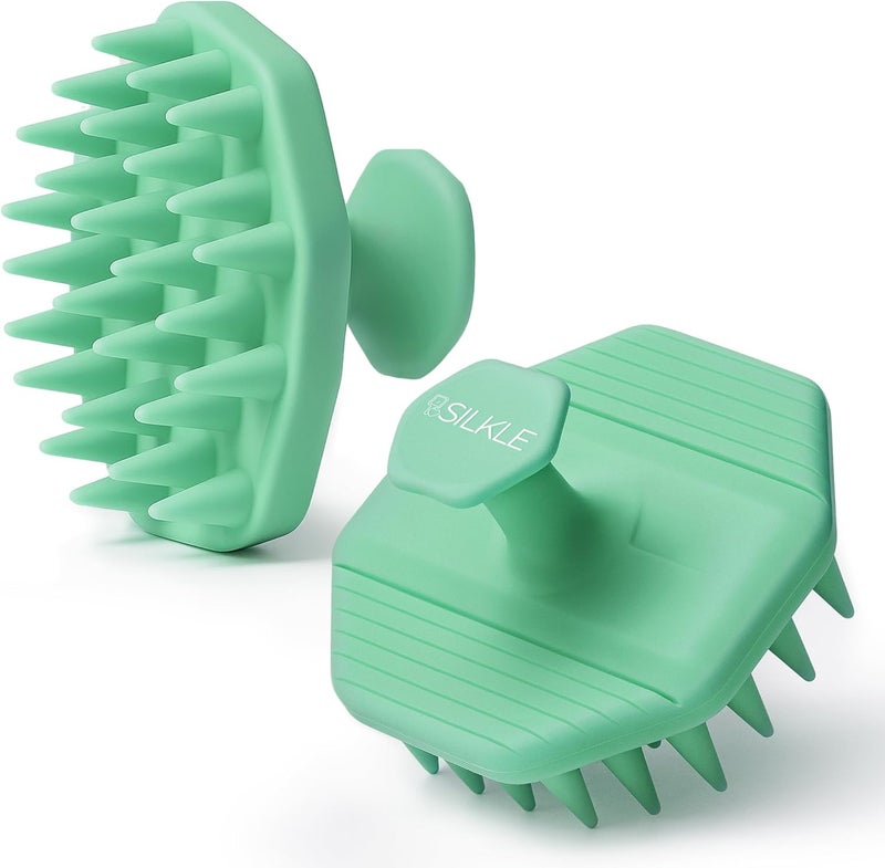 SILKLE Scalp Massager Shampoo Brush – Silicone Scalp Scrubber for Hair Growth & Dandruff Removal, One-Piece, Non-Slip Handle, Soft Bristles, Wet/Dry Shower Scalp Exfoliator for All Hair Types – Green - Image 1